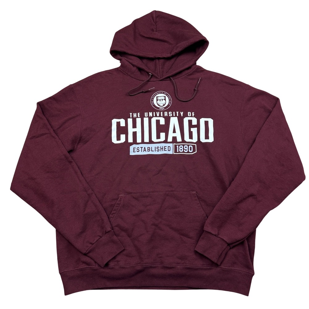 Champion University of Chicago Hoodie Maroon Eco Fleece Sweatshirt Mens Large L